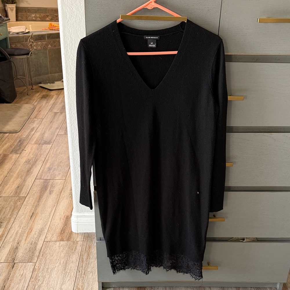 Club Monaco Black Dress with Lace Hem